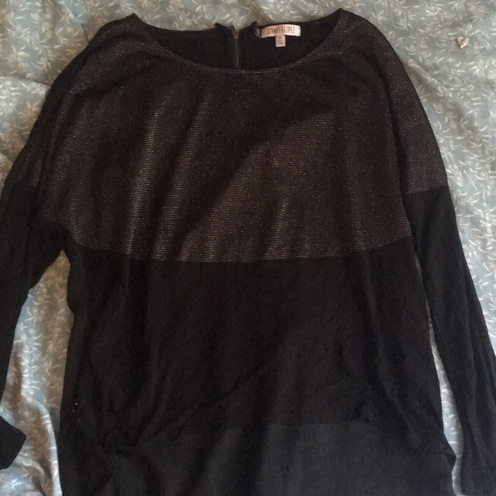 J-Lo Rhinestone Studded Black Shirt w/ Zipper